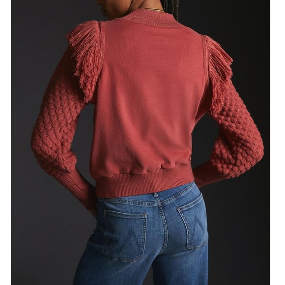 Anthropologie DOLAN Fringed Sweater Cocoa Red Brown Large - Picture 2 of 10